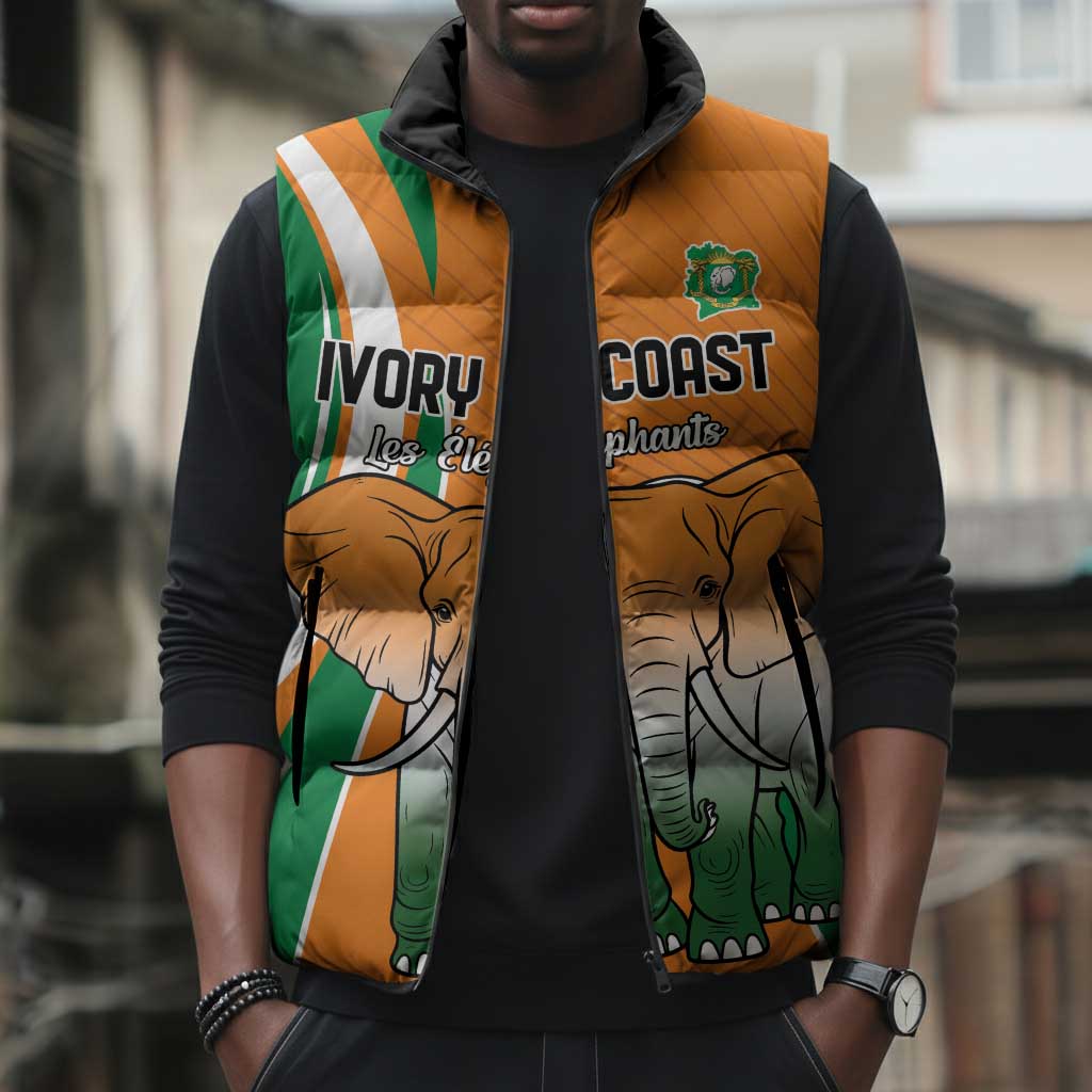 Custom Ivory Coast Football Sleeveless Puffer Jacket Les Elephants Spirit - African Pride
