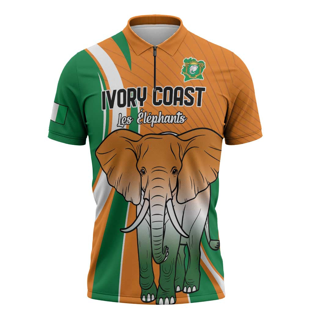 Custom Ivory Coast Football Zipper Polo Shirt Les Elephants Spirit - African Pride