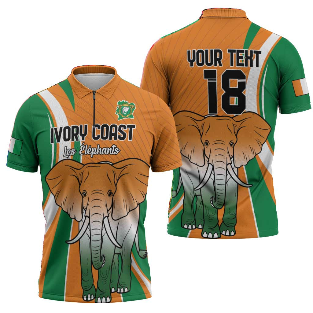 Custom Ivory Coast Football Zipper Polo Shirt Les Elephants Spirit - African Pride