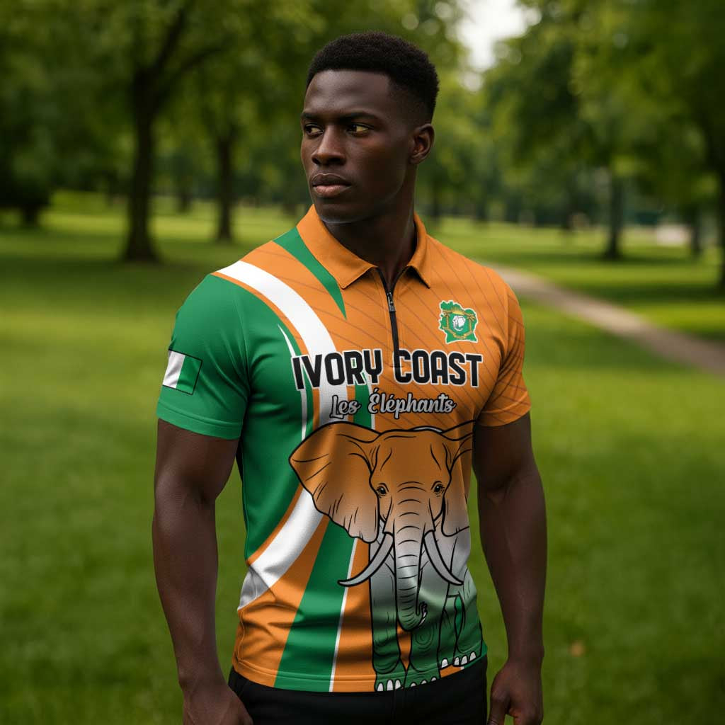 Custom Ivory Coast Football Zipper Polo Shirt Les Elephants Spirit - African Pride