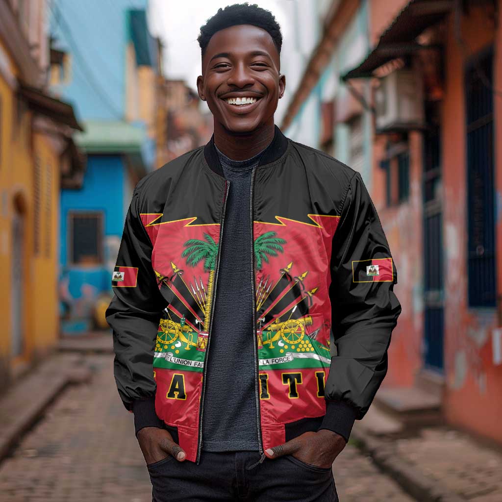 Personalized Afro-Haitians 1964 Bomber Jacket Coat Of Arms Flag Style - African Pride