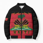 Personalized Afro-Haitians 1964 Bomber Puffer Jacket Coat Of Arms Flag Style