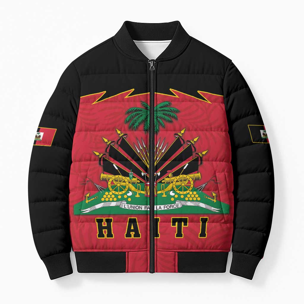 Personalized Afro-Haitians 1964 Bomber Puffer Jacket Coat Of Arms Flag Style