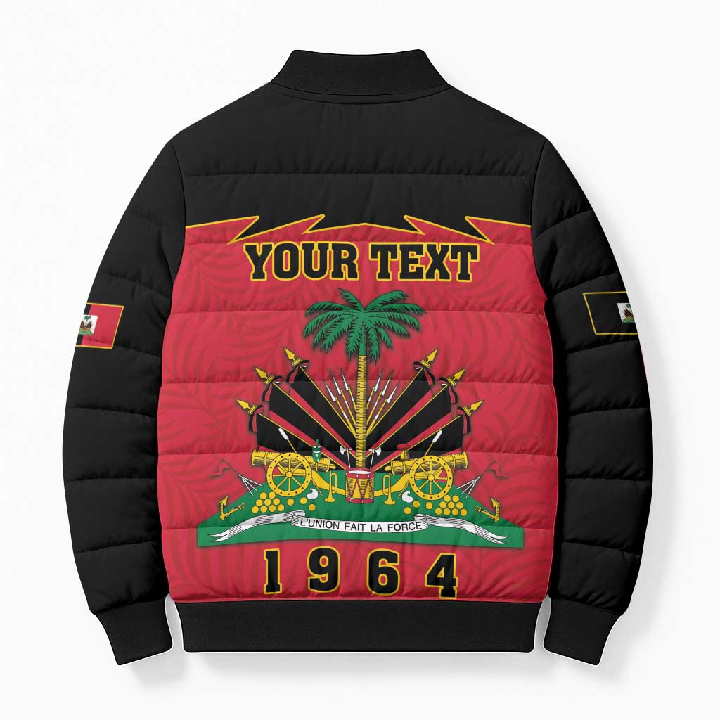 Personalized Afro-Haitians 1964 Bomber Puffer Jacket Coat Of Arms Flag Style
