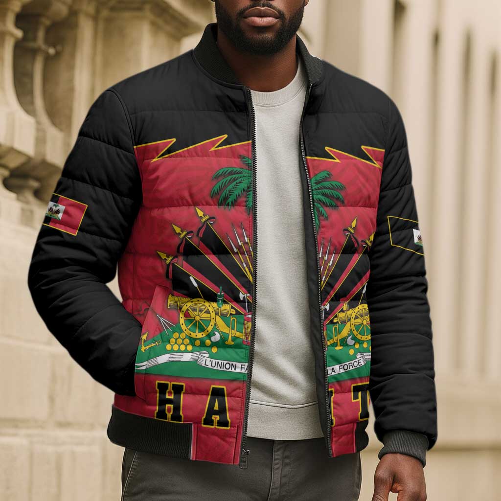 Personalized Afro-Haitians 1964 Bomber Puffer Jacket Coat Of Arms Flag Style