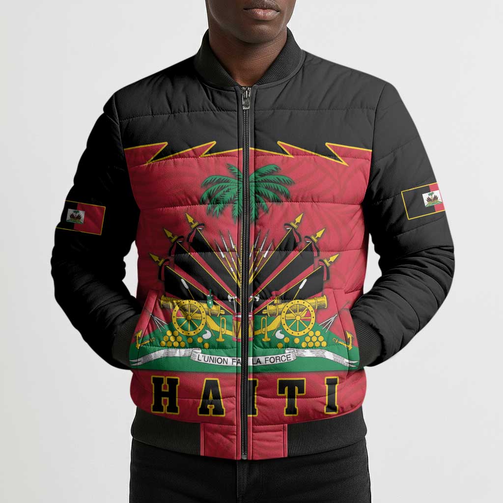 Personalized Afro-Haitians 1964 Bomber Puffer Jacket Coat Of Arms Flag Style