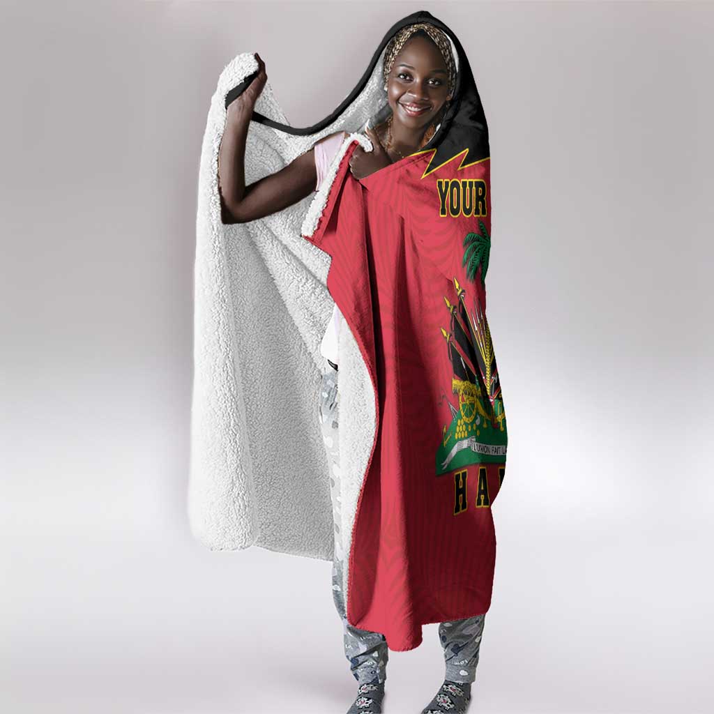 Personalized Afro-Haitians 1964 Hooded Blanket Coat Of Arms Flag Style - African Pride