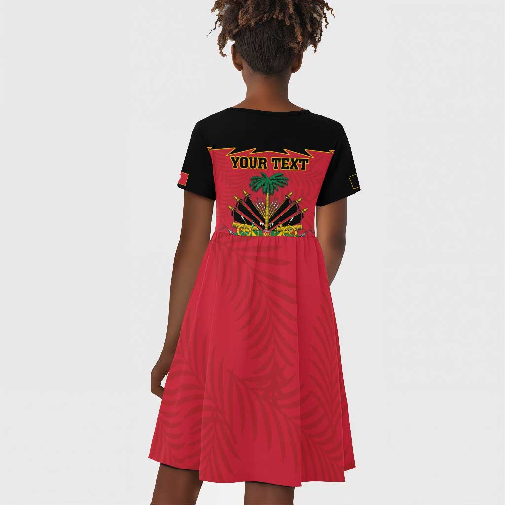 Personalized Afro-Haitians 1964 Kid Short Sleeve Dress Coat Of Arms Flag Style - African Pride