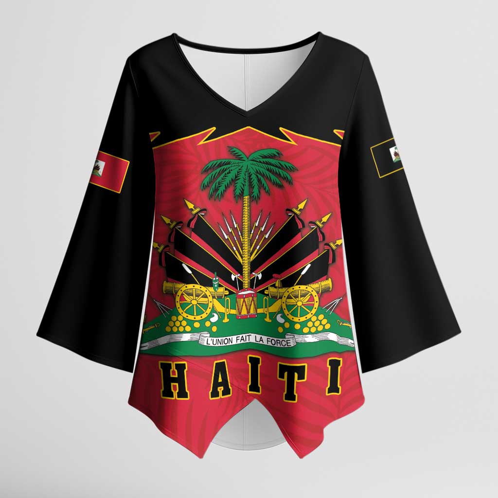 Personalized Afro-Haitians 1964 Kimono Sleeve Blouse Coat Of Arms Flag Style