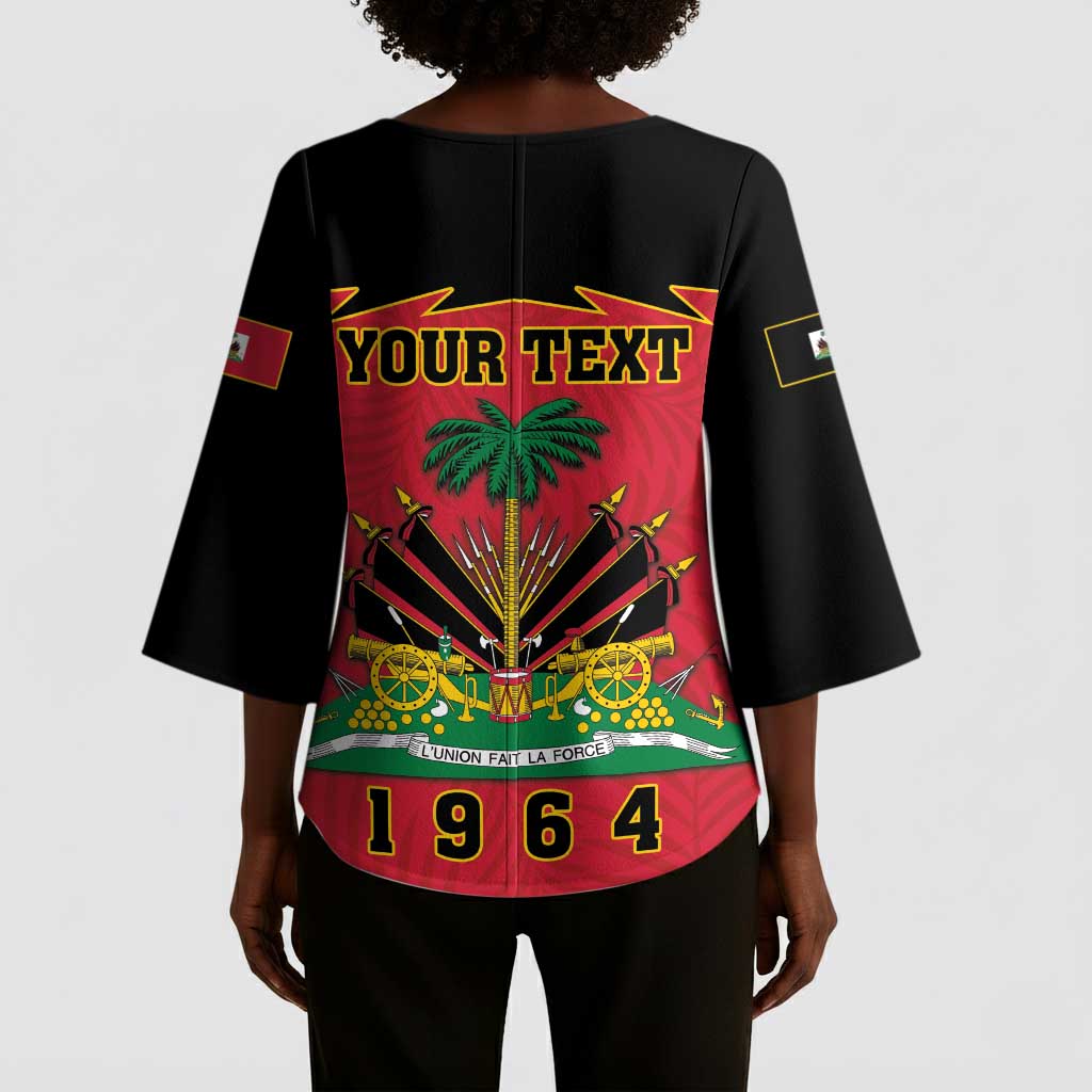 Personalized Afro-Haitians 1964 Kimono Sleeve Blouse Coat Of Arms Flag Style