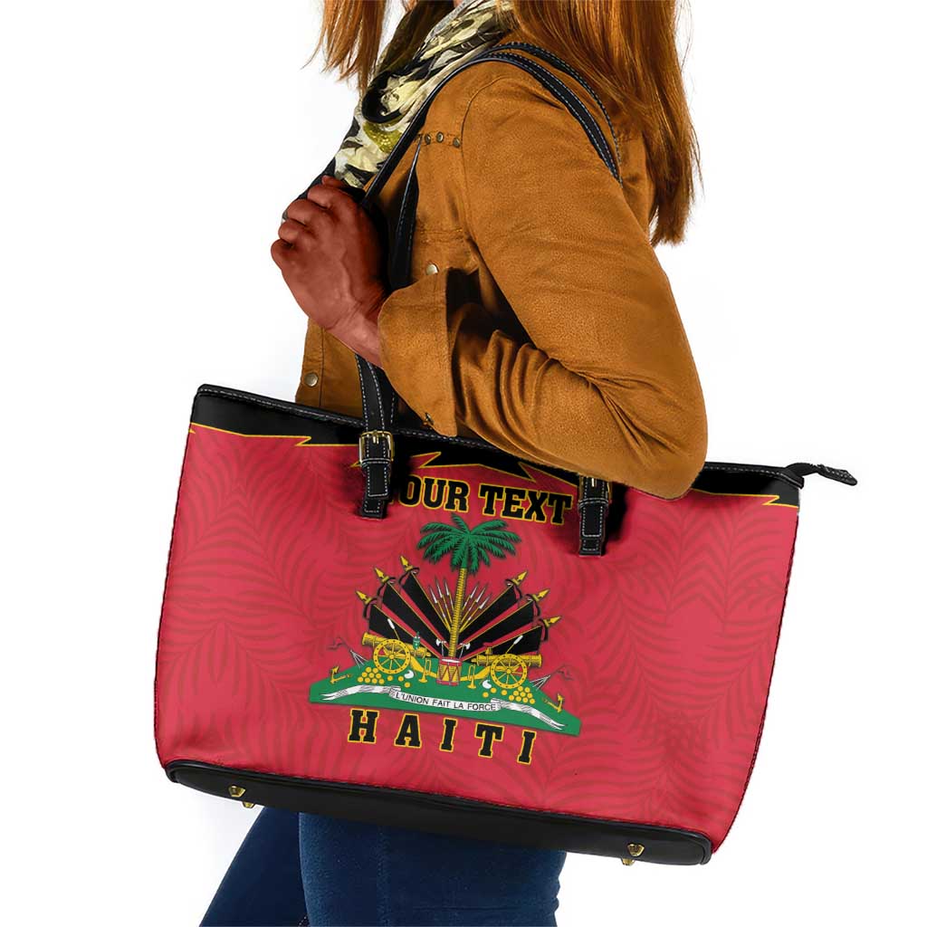 Personalized Afro-Haitians 1964 Leather Tote Bag Coat Of Arms Flag Style - African Pride