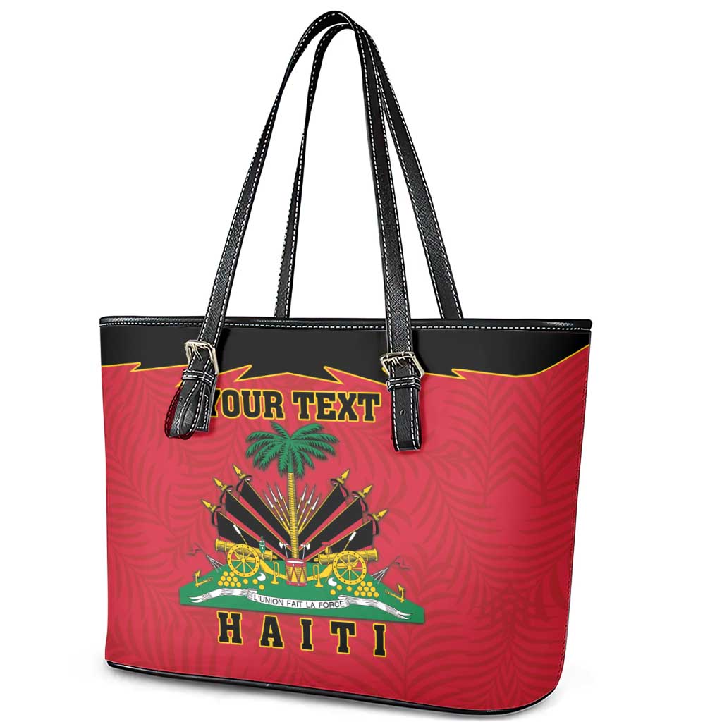 Personalized Afro-Haitians 1964 Leather Tote Bag Coat Of Arms Flag Style - African Pride