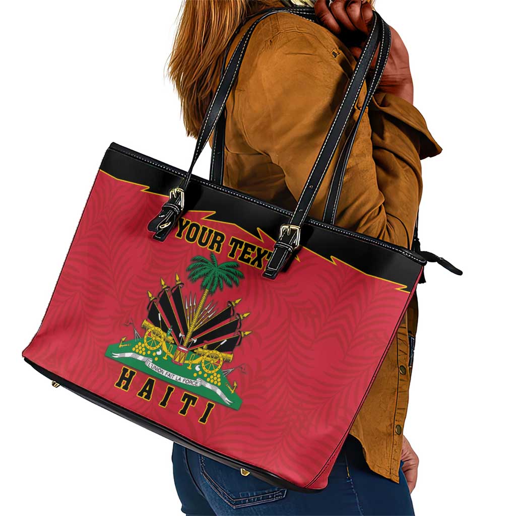 Personalized Afro-Haitians 1964 Leather Tote Bag Coat Of Arms Flag Style - African Pride