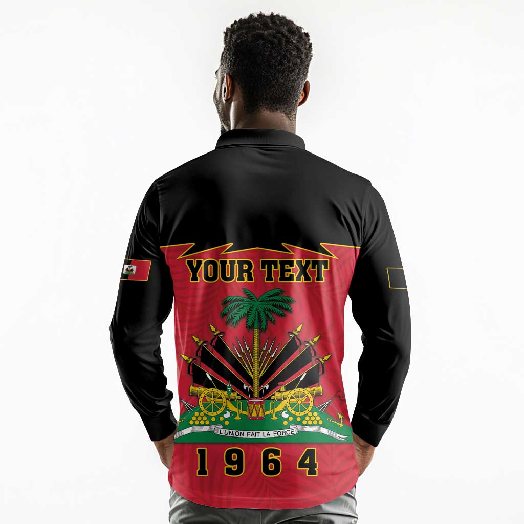 Personalized Afro-Haitians 1964 Long Sleeve Polo Shirt Coat Of Arms Flag Style - African Pride