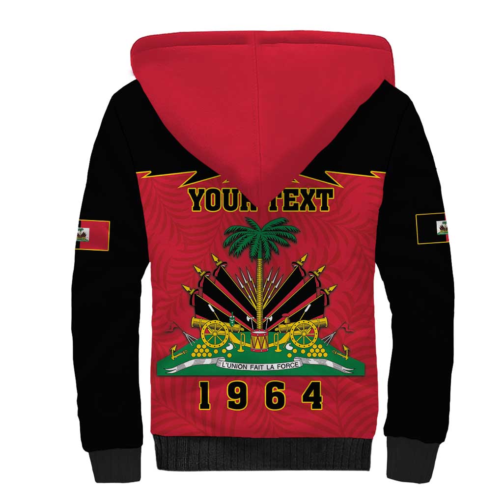 Personalized Afro-Haitians 1964 Sherpa Hoodie Coat Of Arms Flag Style - African Pride