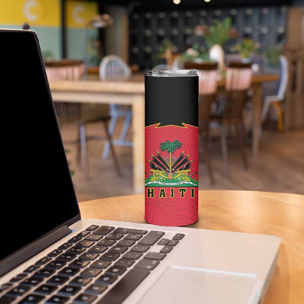 Personalized Afro-Haitians 1964 Skinny Tumbler Coat Of Arms Flag Style - African Pride