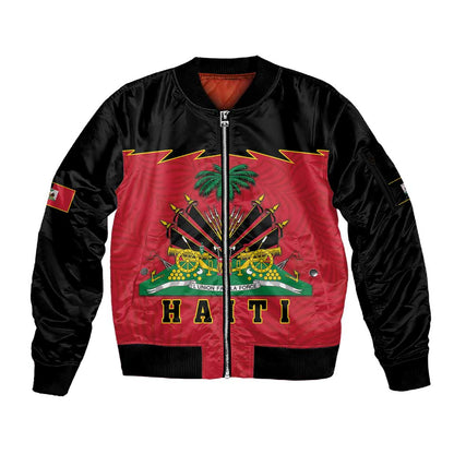 Personalized Afro-Haitians 1964 Sleeve Zip Bomber Jacket Coat Of Arms Flag Style - African Pride