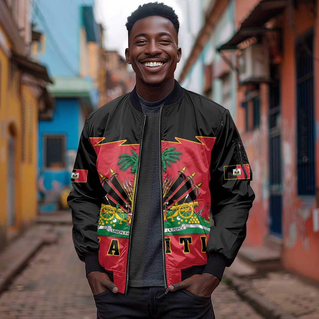 Personalized Afro-Haitians 1964 Sleeve Zip Bomber Jacket Coat Of Arms Flag Style - African Pride