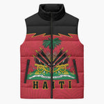 Personalized Afro-Haitians 1964 Sleeveless Puffer Jacket Coat Of Arms Flag Style