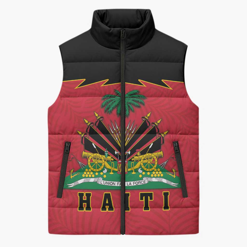 Personalized Afro-Haitians 1964 Sleeveless Puffer Jacket Coat Of Arms Flag Style