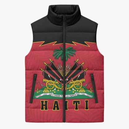 Personalized Afro-Haitians 1964 Sleeveless Puffer Jacket Coat Of Arms Flag Style