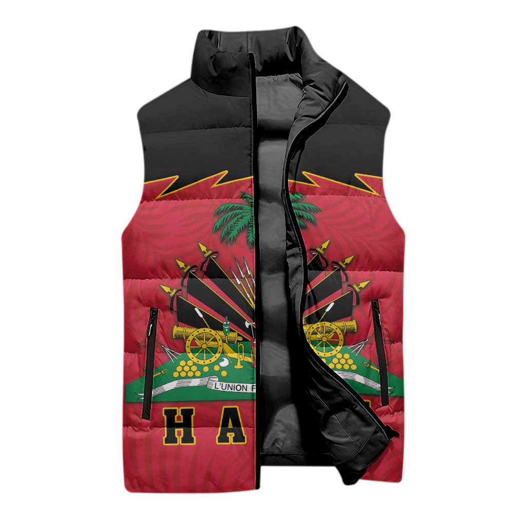 Personalized Afro-Haitians 1964 Sleeveless Puffer Jacket Coat Of Arms Flag Style