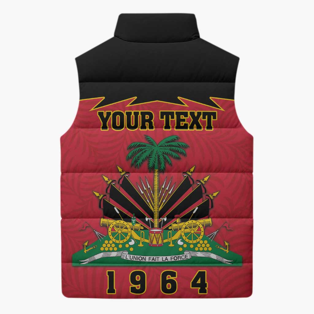 Personalized Afro-Haitians 1964 Sleeveless Puffer Jacket Coat Of Arms Flag Style
