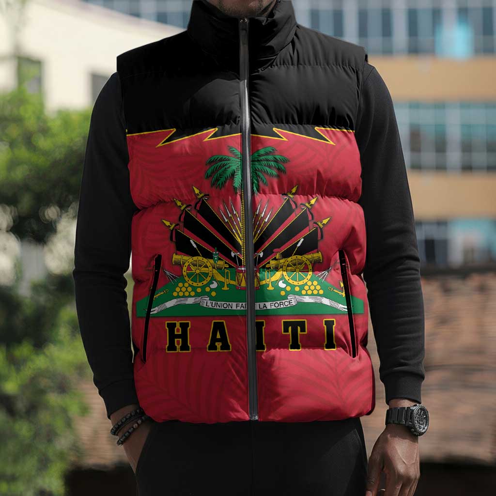 Personalized Afro-Haitians 1964 Sleeveless Puffer Jacket Coat Of Arms Flag Style