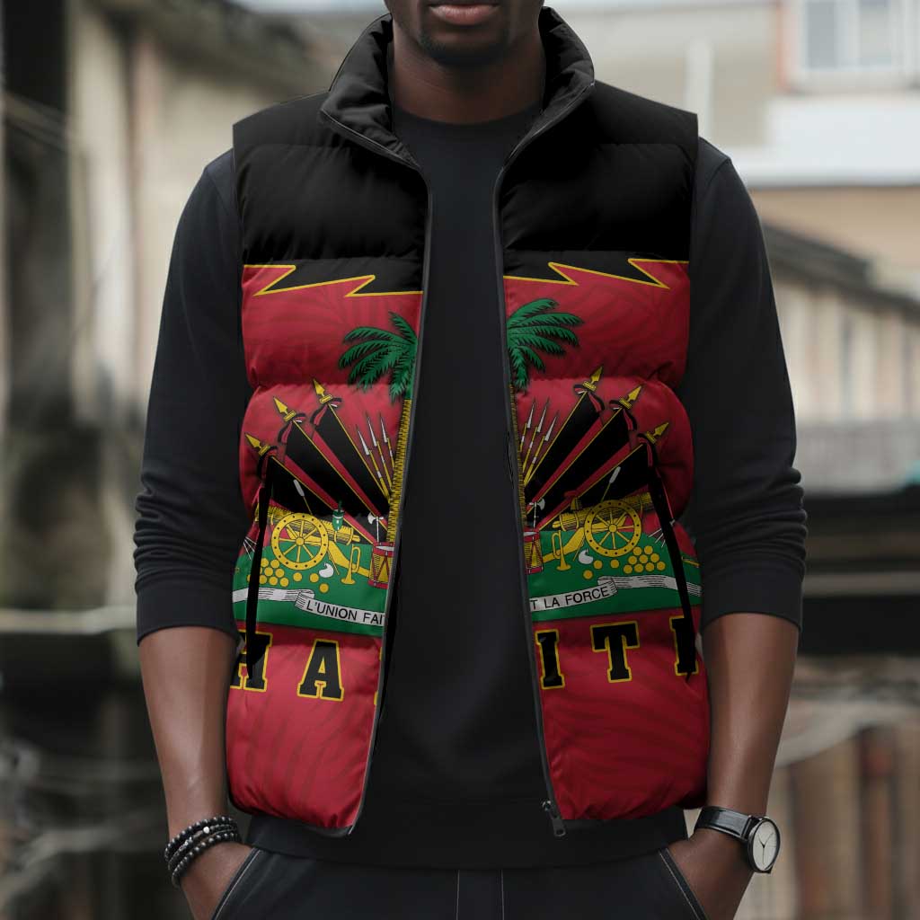 Personalized Afro-Haitians 1964 Sleeveless Puffer Jacket Coat Of Arms Flag Style