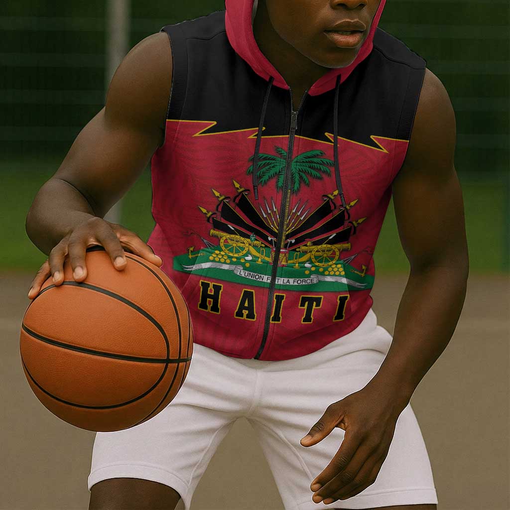 Personalized Afro-Haitians 1964 Sleeveless Zip Hoodie Coat Of Arms Flag Style - African Pride