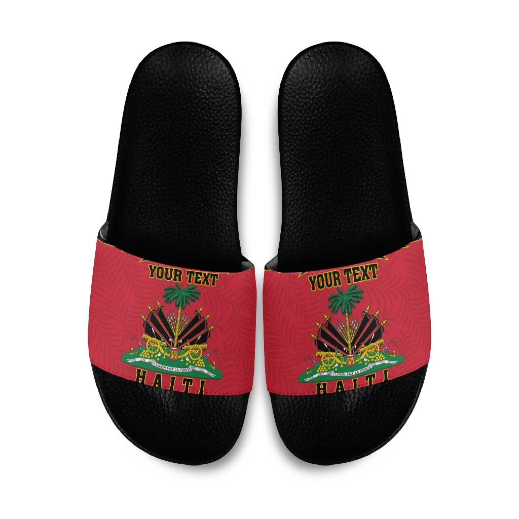 Personalized Afro-Haitians 1964 Slide Sandals Coat Of Arms Flag Style