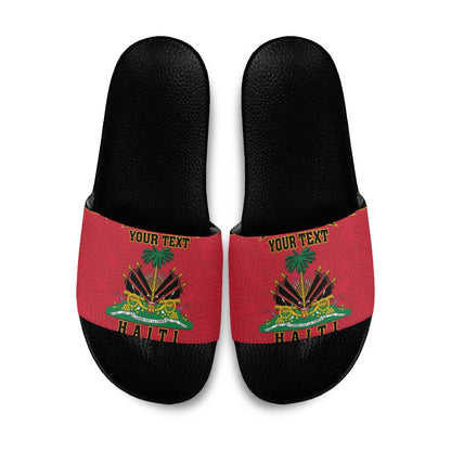 Personalized Afro-Haitians 1964 Slide Sandals Coat Of Arms Flag Style