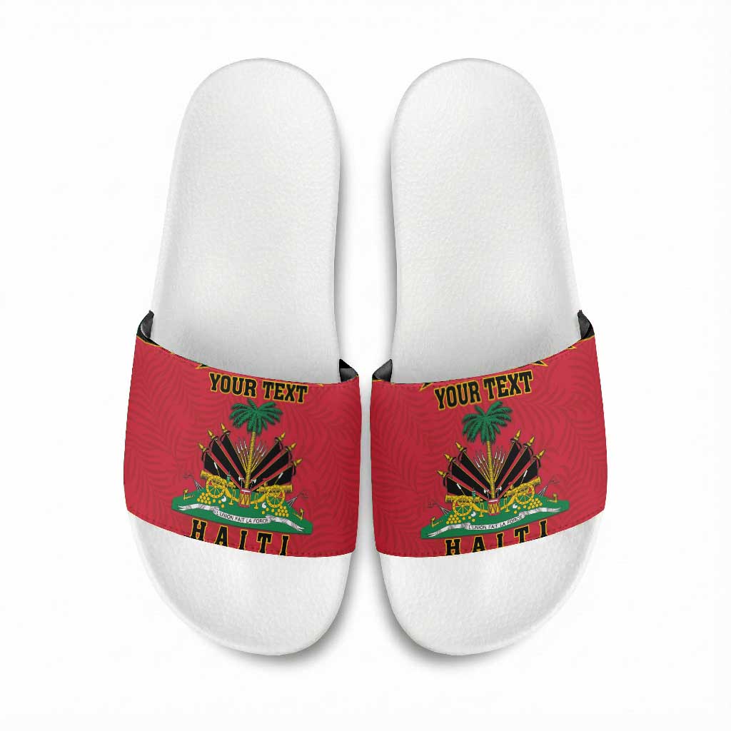 Personalized Afro-Haitians 1964 Slide Sandals Coat Of Arms Flag Style