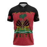 Personalized Afro-Haitians 1964 Zipper Polo Shirt Coat Of Arms Flag Style