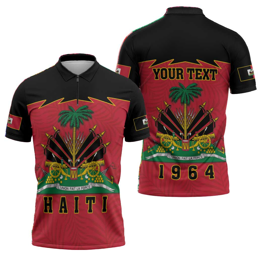 Personalized Afro-Haitians 1964 Zipper Polo Shirt Coat Of Arms Flag Style