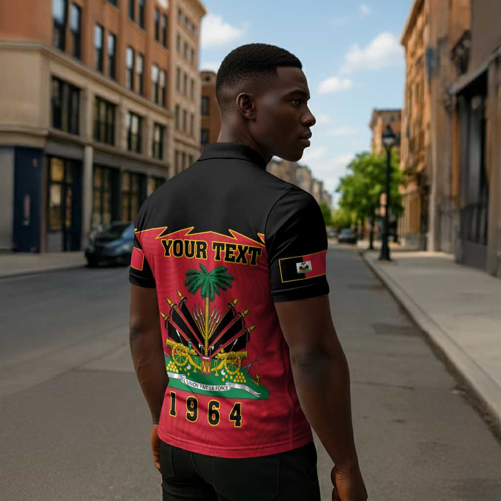 Personalized Afro-Haitians 1964 Zipper Polo Shirt Coat Of Arms Flag Style