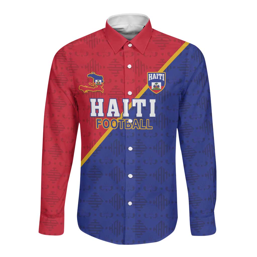 Custom Afro Haiti Football Long Sleeve Button Shirt Les Grenadiers - African Pride