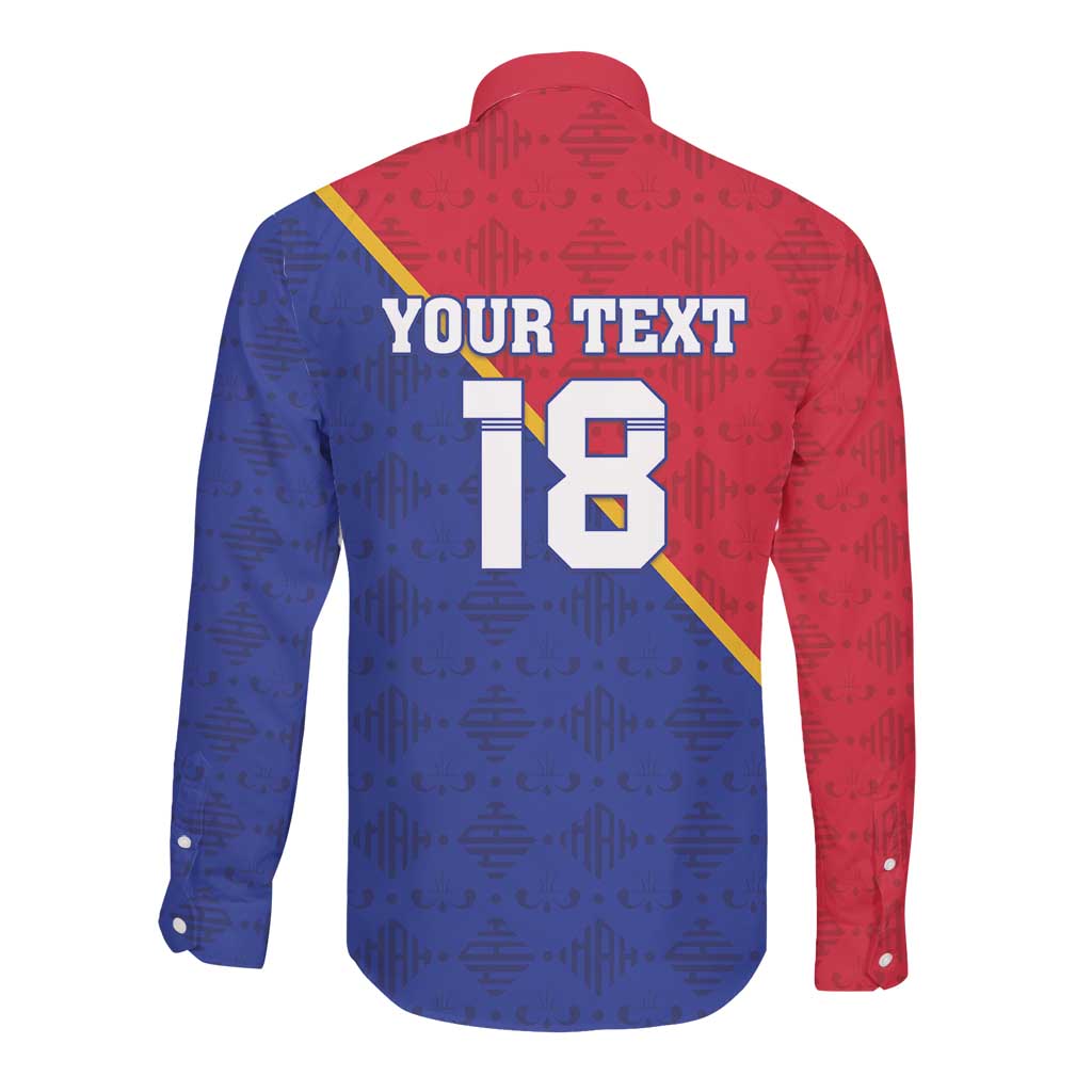 Custom Afro Haiti Football Long Sleeve Button Shirt Les Grenadiers - African Pride