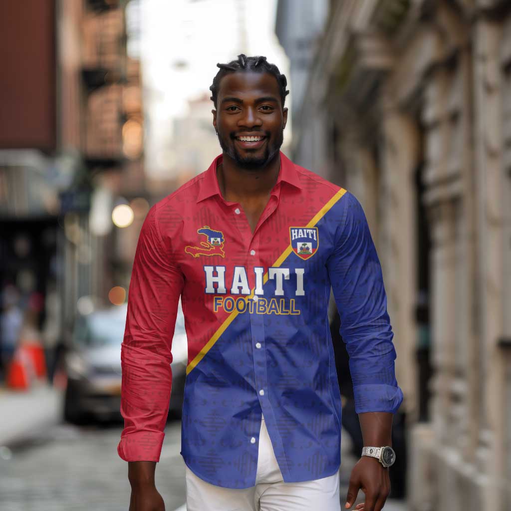 Custom Afro Haiti Football Long Sleeve Button Shirt Les Grenadiers - African Pride