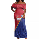 Custom Afro Haiti Football Off Shoulder Maxi Dress Les Grenadiers - African Pride