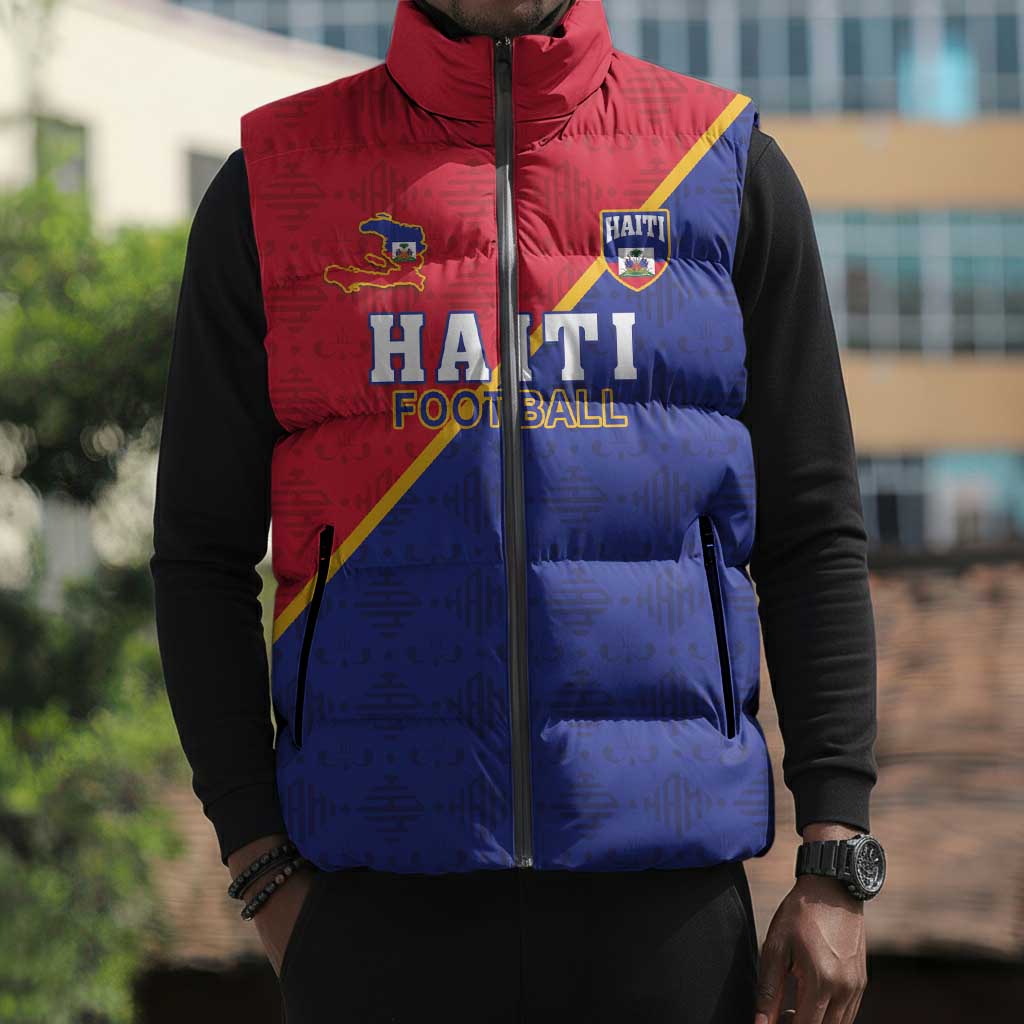 Custom Afro Haiti Football Sleeveless Puffer Jacket Les Grenadiers