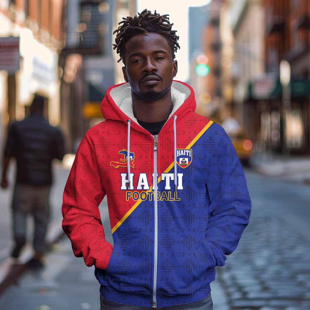 Custom Afro Haiti Football Zip Hoodie Les Grenadiers - African Pride
