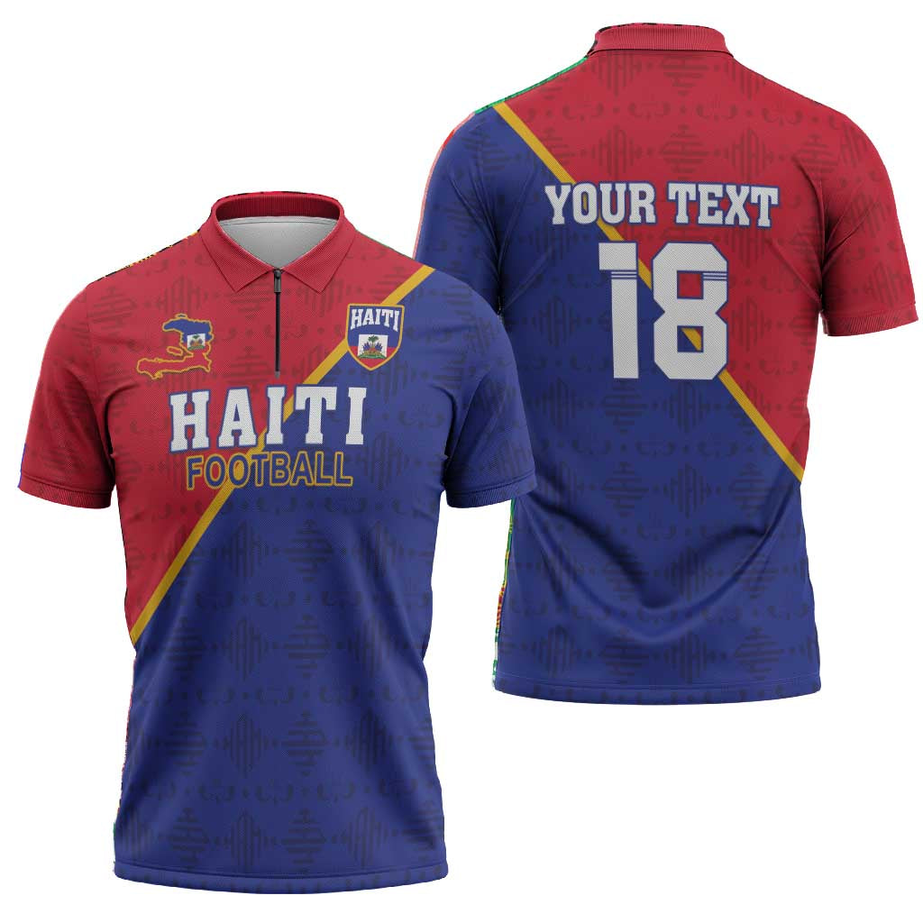 Custom Afro Haiti Football Zipper Polo Shirt Les Grenadiers