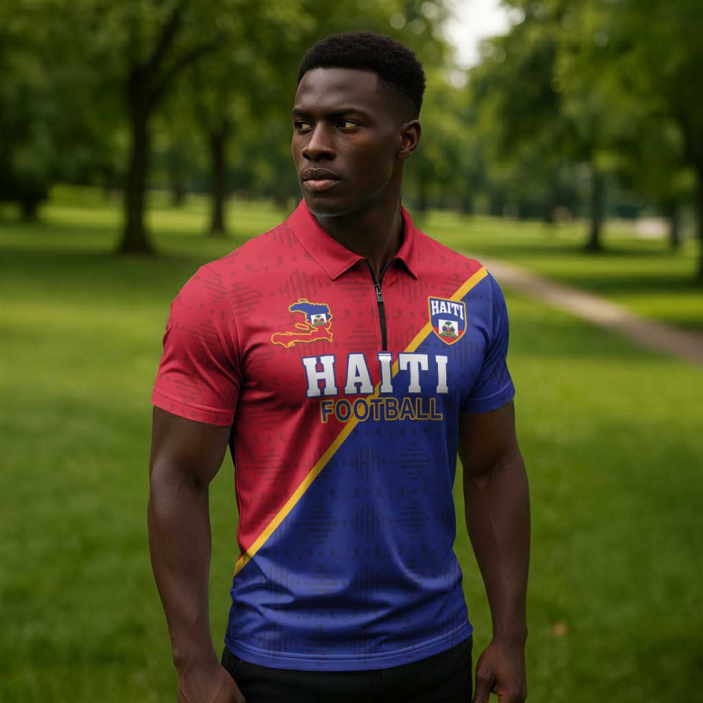 Custom Afro Haiti Football Zipper Polo Shirt Les Grenadiers