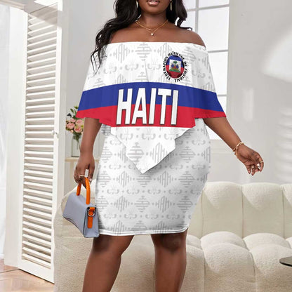 Custom Afro Haiti Football Off Shoulder Short Dress Ekip Foutbol Ayiti - African Pride