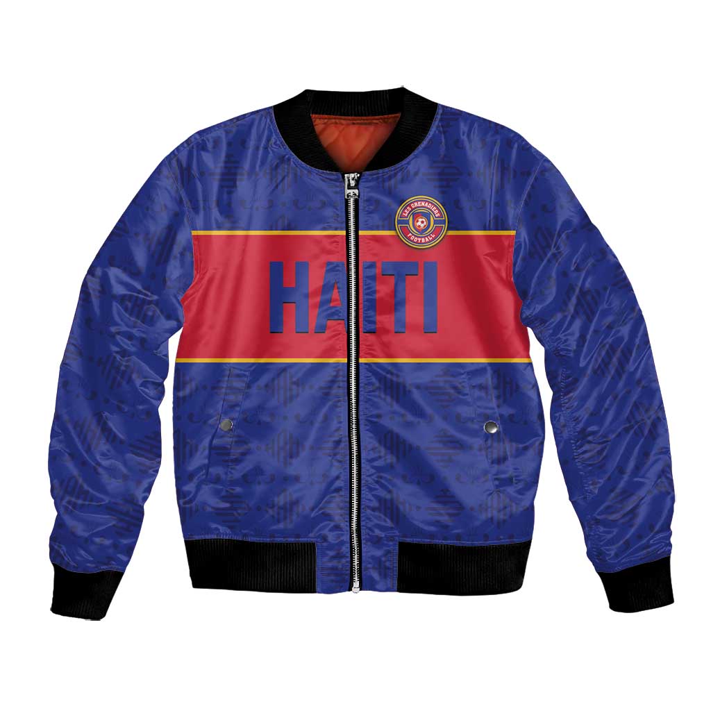 Custom Afro Haiti Football Bomber Jacket Le Rouge et Bleu Sporty Style - African Pride