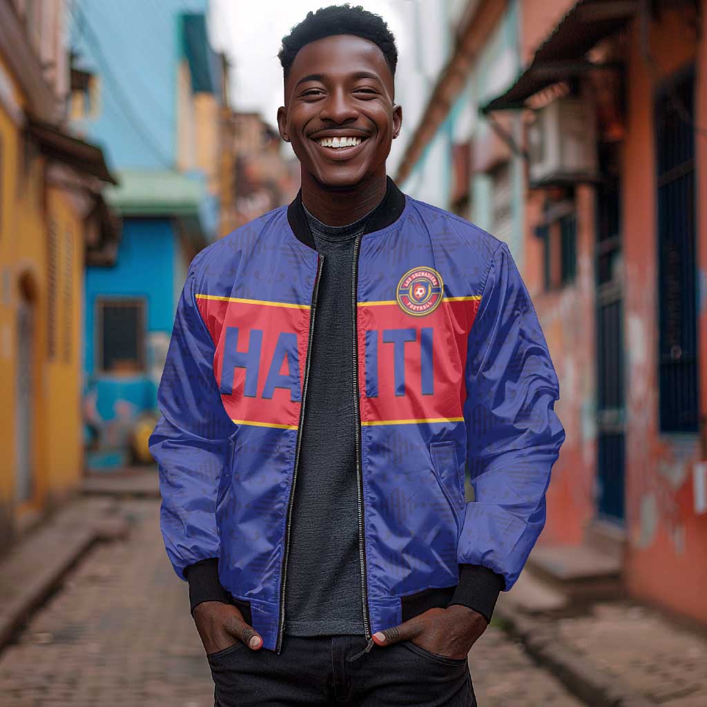 Custom Afro Haiti Football Bomber Jacket Le Rouge et Bleu Sporty Style - African Pride