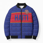 Custom Afro Haiti Football Bomber Puffer Jacket Le Rouge et Bleu Sporty Style