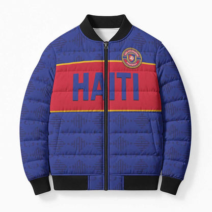 Custom Afro Haiti Football Bomber Puffer Jacket Le Rouge et Bleu Sporty Style
