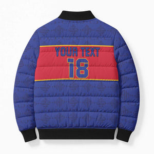 Custom Afro Haiti Football Bomber Puffer Jacket Le Rouge et Bleu Sporty Style